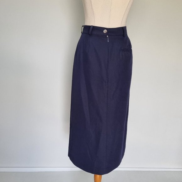 Sportscraft Navy Blue Button Up Midi Skirt Vintage 90s Size 16 - Picture 5 of 10